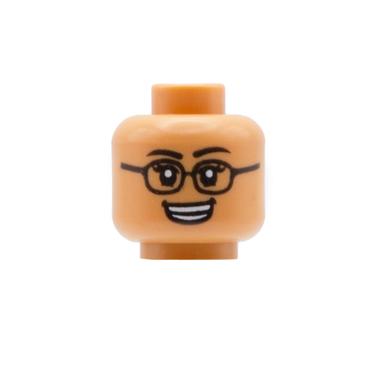 Glasses with Flicked Eyelashes Open Smile / Raised Eyebrow Smirk (Nougat) - LEGO Minifigure Head