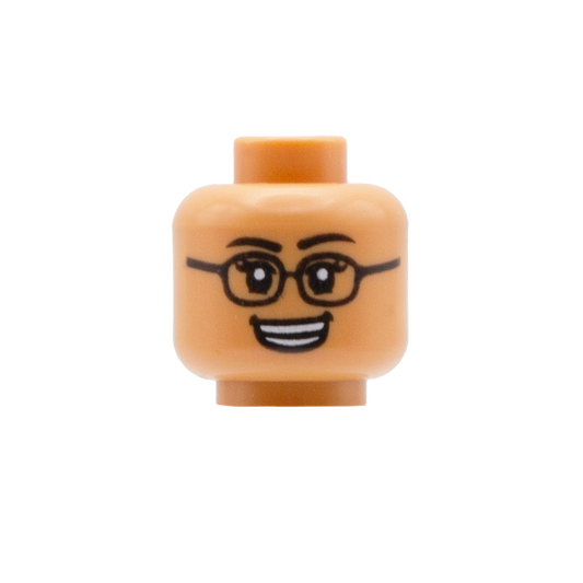 Glasses with Flicked Eyelashes Open Smile / Raised Eyebrow Smirk (Nougat) - LEGO Minifigure Head
