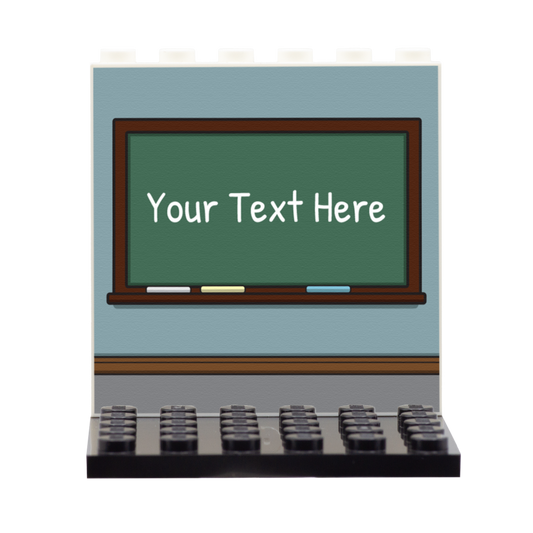Personalised School Chalk Board Back Panel - Custom Design Minifigure Display Panel and Stand