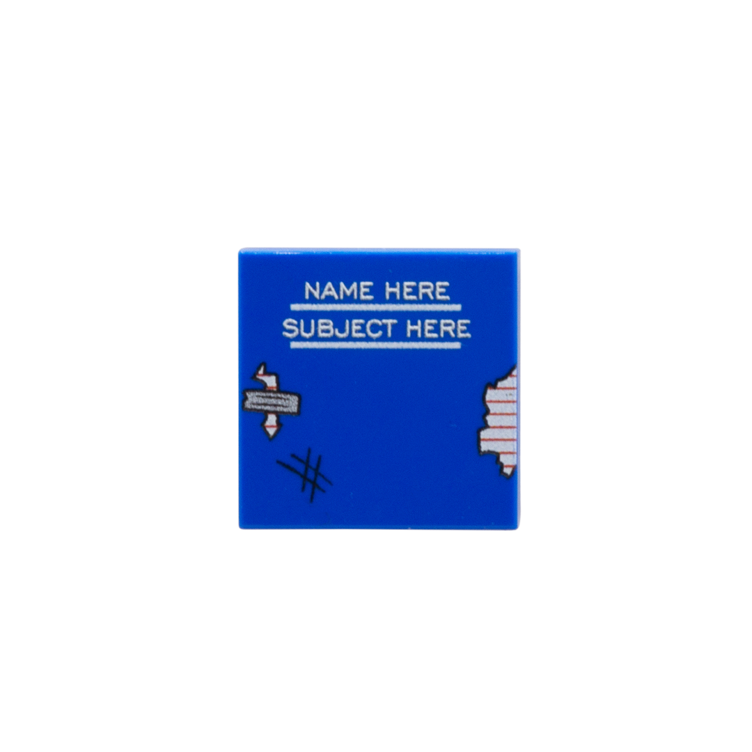 Personalised custom LEGO exercise book which is blue and scruffy looking (add your own name and subject)