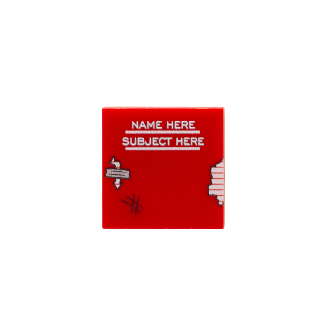 Personalised custom LEGO exercise book which is red and scruffy looking (add your own name and subject)