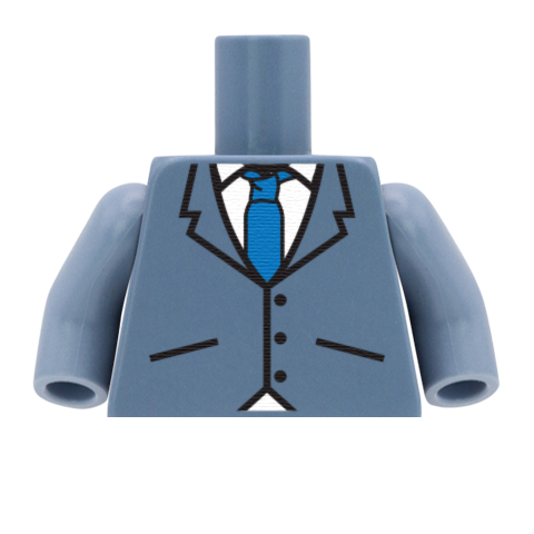 Sharp Buttoned Up Suit With Blue Tie - Custom Design Minifigure Torso