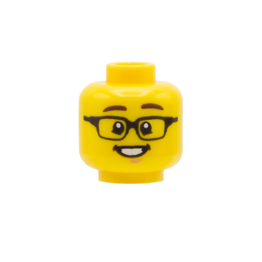 Square Glasses Cute Smile with Dark Brown Eyebrows - LEGO Minifigure Head