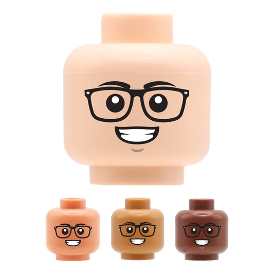 Square Glasses with Cheesy Grin - Custom Printed Minifigure Head