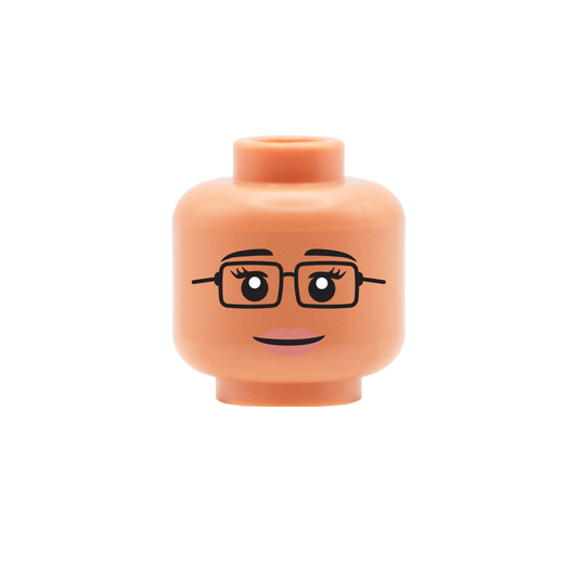 Square Glasses Flicked Eyelashes with Lipstick Smile - Custom Design Minifigure Head