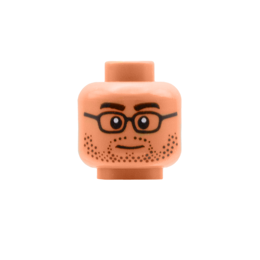 Square Glasses & Stubble Knowing Smile / Worried (Nougat) - LEGO Minifigure Head