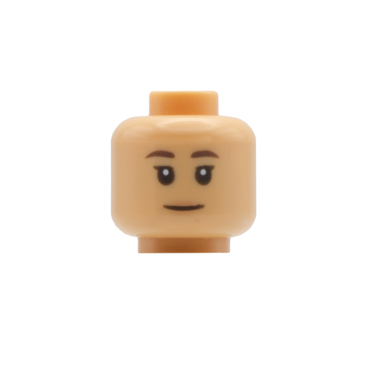Standard Closed Smile / Small Grin with Brown Eyebrows (Medium Tan) - LEGO Minifigure Head