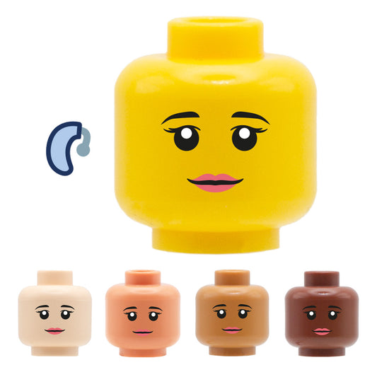 Thin Lipstick with Flicked Eyelashes with Hearing Aid - Custom Design Minifigure Head