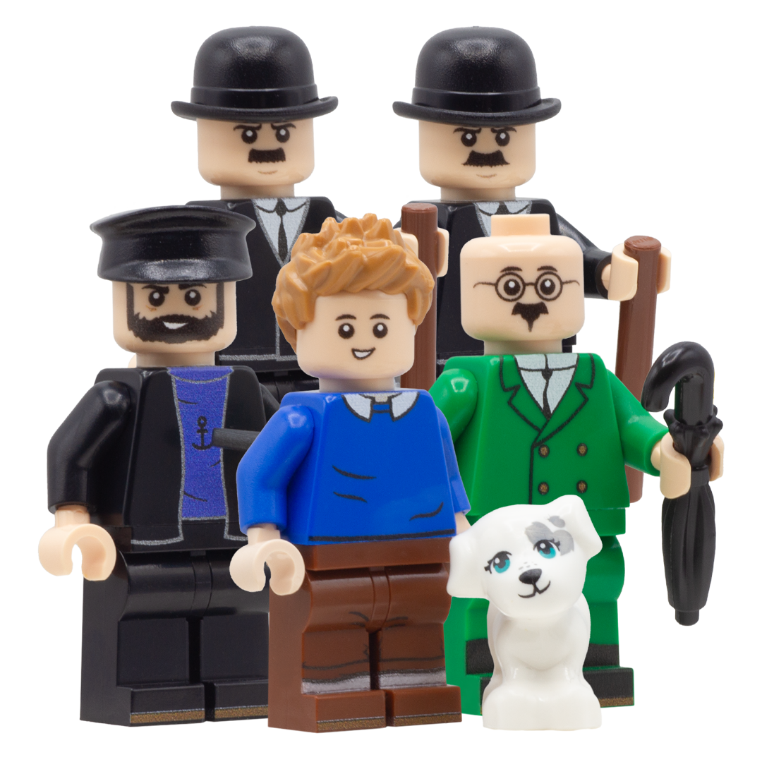 Tintin, Snowy, Captain Haddock, Professor Calculus, Thomson and Thompson - The Adventures of Tintin - Custom Design LEGO Minifigures