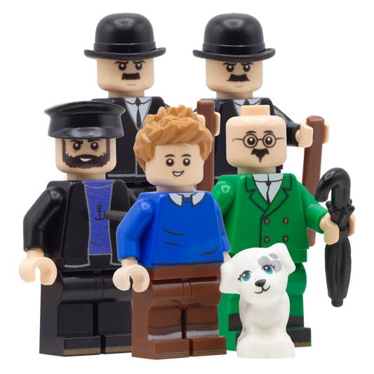 Tintin, Snowy, Captain Haddock, Professor Calculus, Thomson and Thompson - The Adventures of Tintin - Custom Design LEGO Minifigures