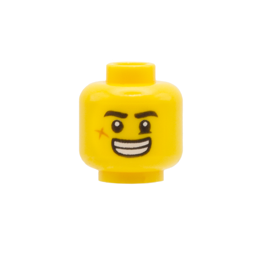 Toothy Grin / Grumpy Face with Dirt or Scar (Double Sided) - LEGO Minifigure Head