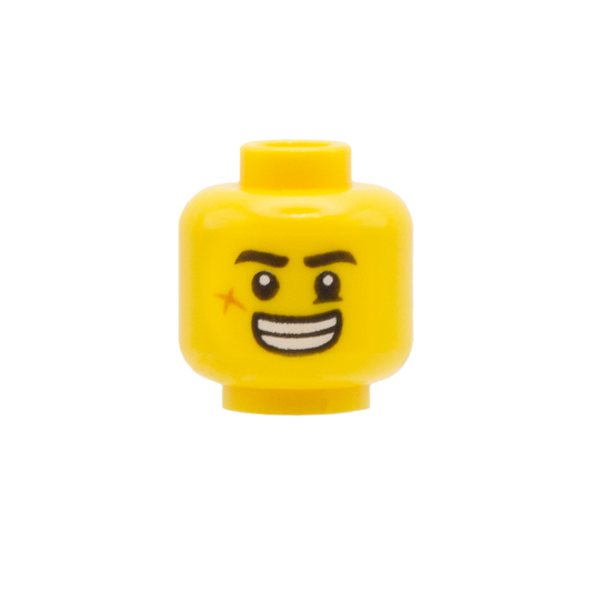 Toothy Grin / Grumpy Face with Dirt or Scar (Double Sided) - LEGO Minifigure Head