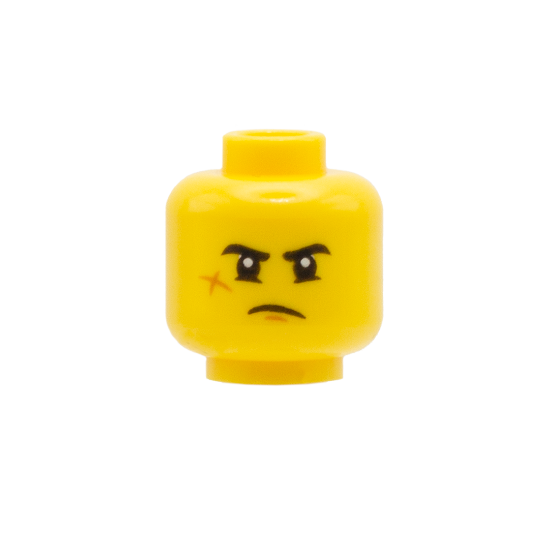 Toothy Grin / Grumpy Face with Dirt or Scar (Double Sided) - LEGO Minifigure Head