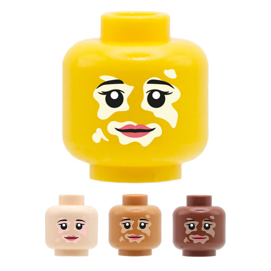 Vitiligo Head with Flicked Eyelashes - Custom Printed Minifigure Head