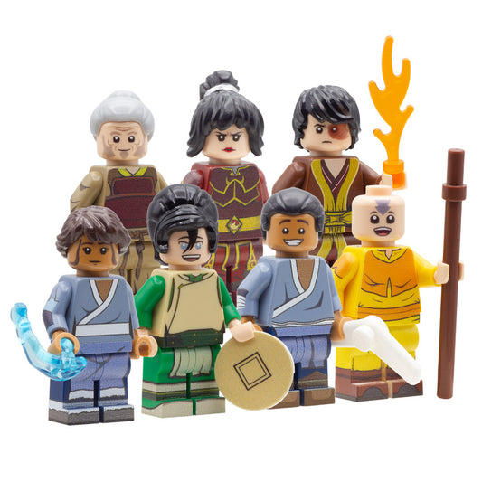 LEGO Avatar the Last Airbender; Aang, Katara, Sokka, Toph, Zuko, Uncle Iroh and Azula - Custom Design LEGO Minifigure Set