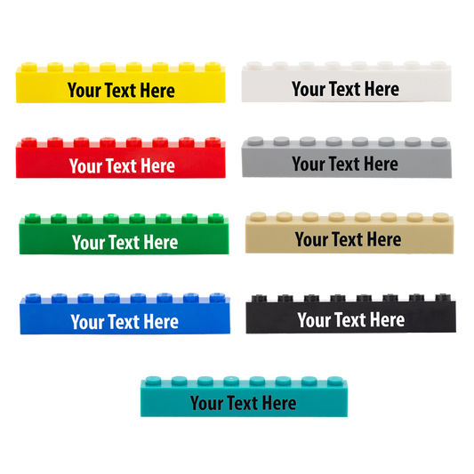 Unique gifts made of LEGO bricks in a variety of colours with custom print on them, perfect for minifigure display, part of a MOC, gifts and special keepsakes.