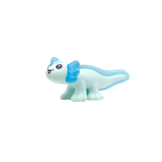 Cute blue LEGO axolotl accessory with big eyes and smile