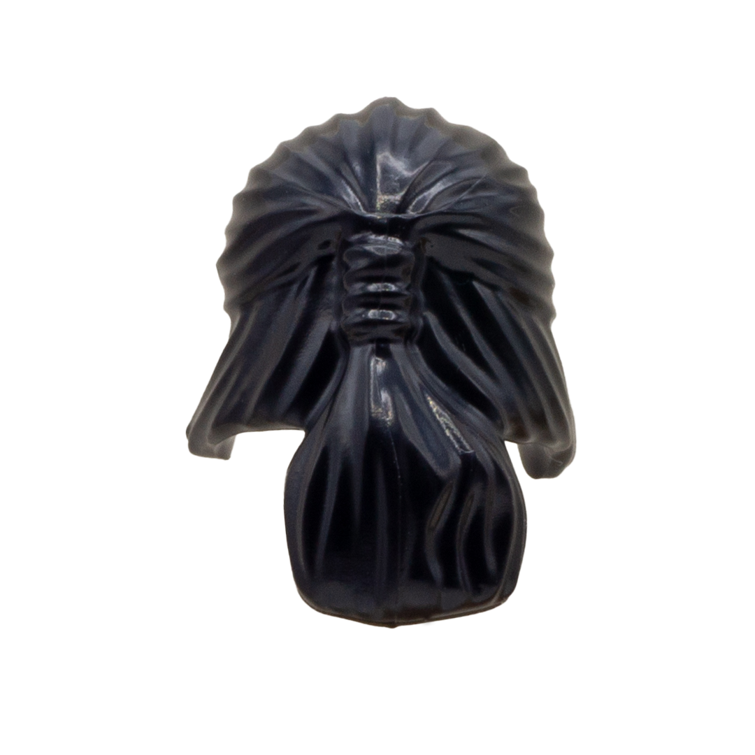 Black combed back LEGO minifigure hair. Back view.