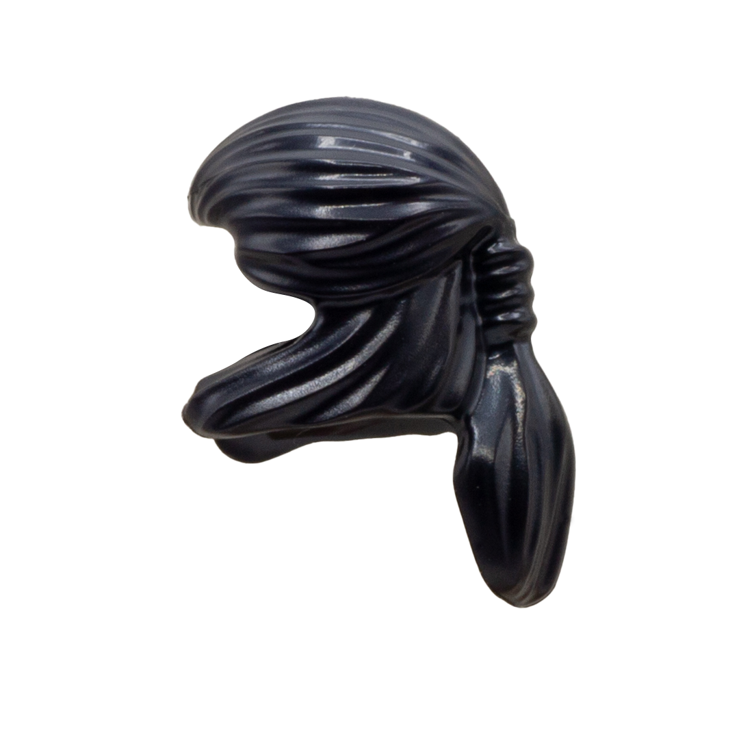 Black combed back LEGO minifigure hair. Side view