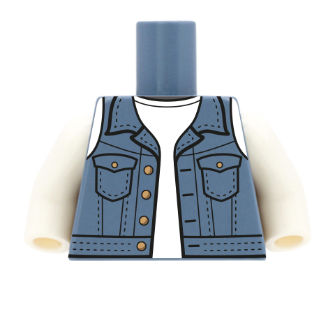 Sleeveless Denim Jacket over T-Shirt (Various Colours) - Custom Design Minifigure Torso