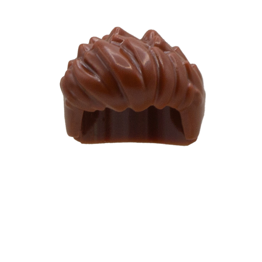 A brown LEGO minifigure hair accessory - short with spiked hairs. Front view.