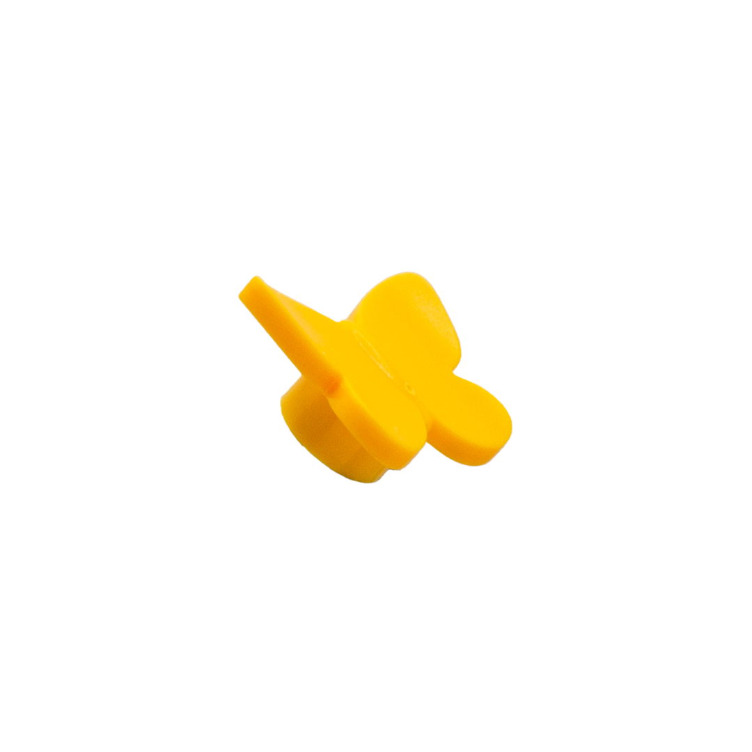 Yellow LEGO butterfly minifigure accessory. Side view.