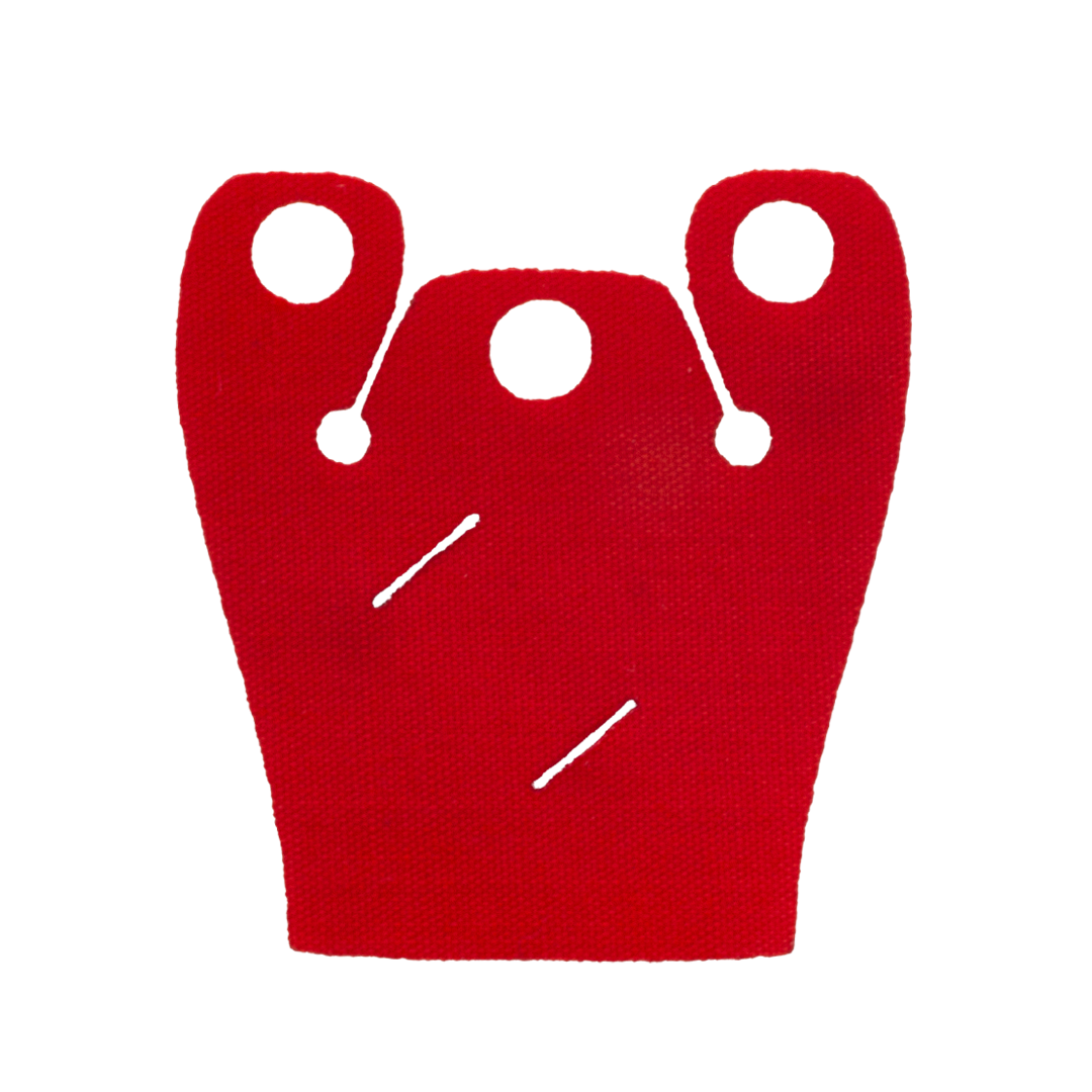 Red fabric cape for LEGO minifigure with slots for LEGO swords.