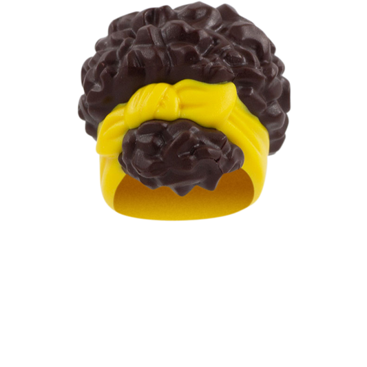 Dark Brown Curly Up Do with Yellow Headband - LEGO Minifigure Hair