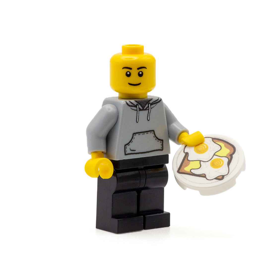 Fried eggs on toast (breakfast accessory for your minifigure)- Custom Design LEGO Tile