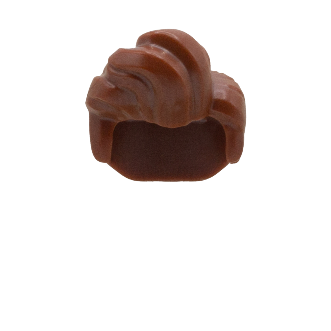 Brown short LEGO minifigure hair with a high quiff in Elvis style.