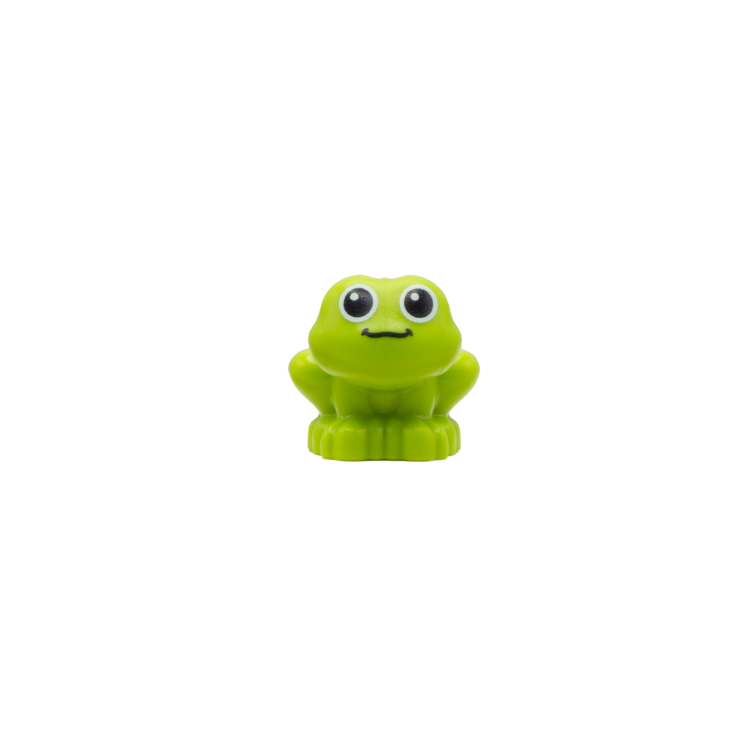Smiling LEGO Friends frog with big eyes and cute smile.