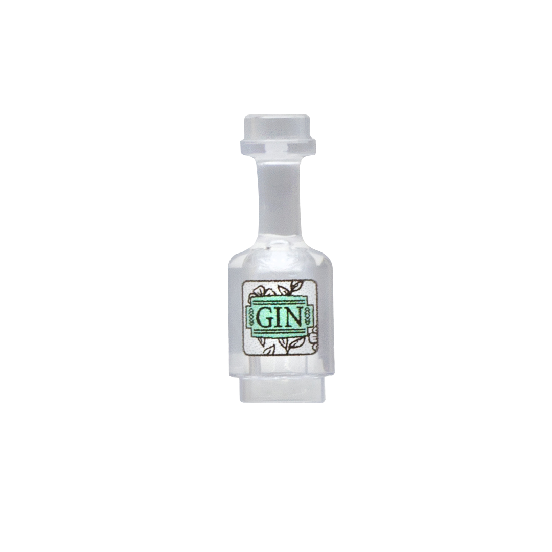 Pretend bottle of vodka with label printed on genuine LEGO bottle.