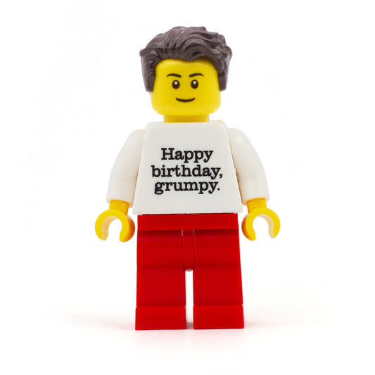 Happy Birthday Grumpy Personalised Minifigure - Custom Design Minifigure