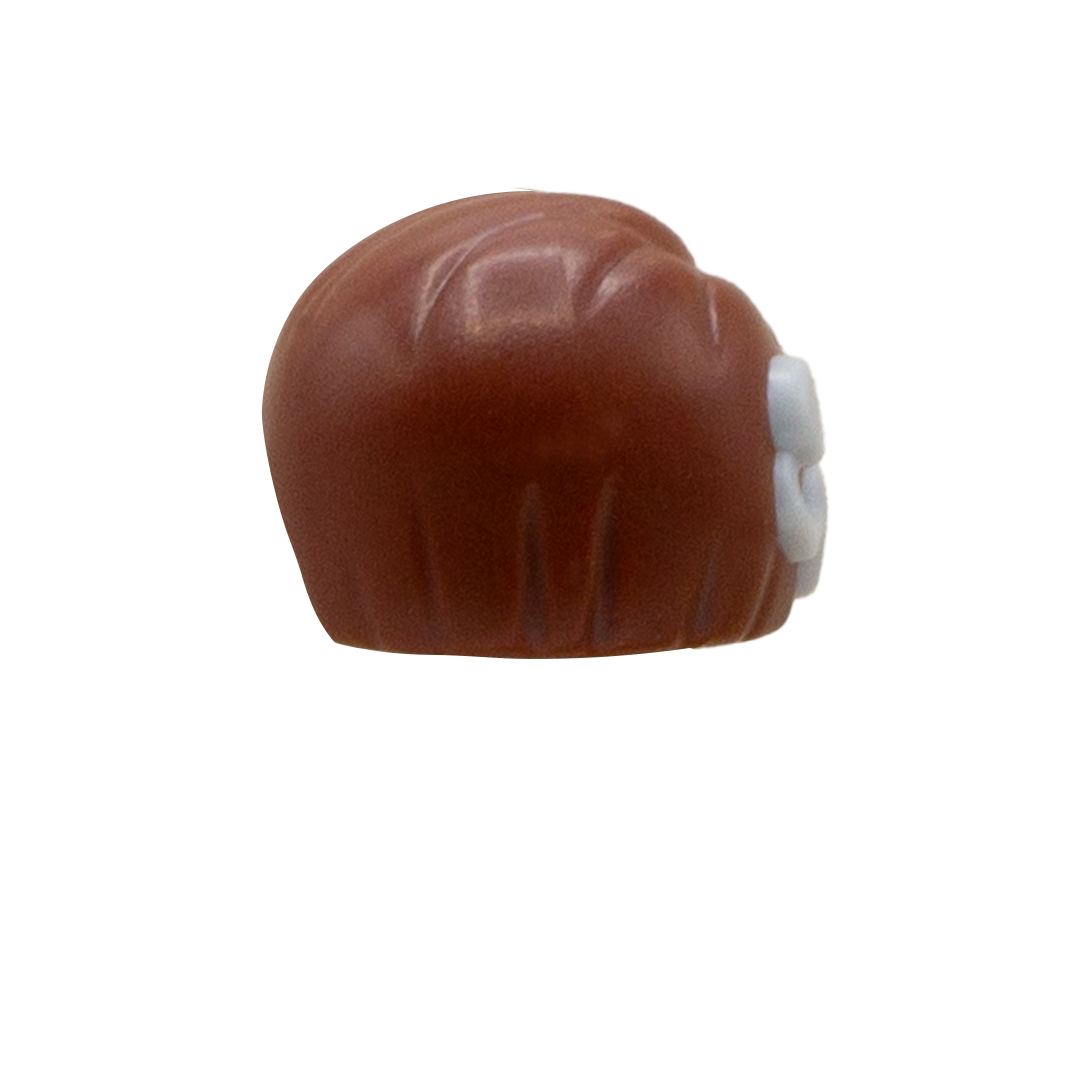 A short brown swept LEGO hair with a cochlear implant on the right side. Rear view.