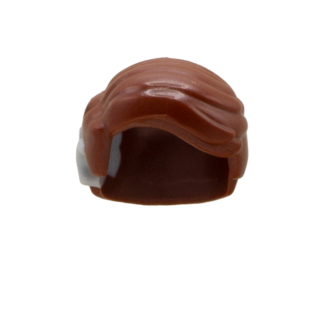 A short brown swept LEGO hair with a cochlear implant on the right side.