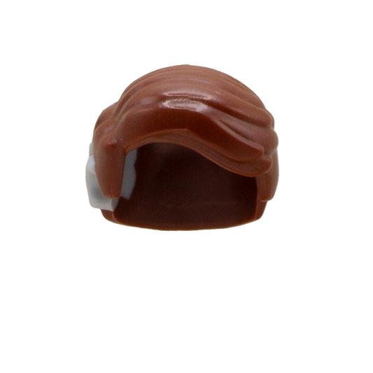 A short brown swept LEGO hair with a cochlear implant on the right side.