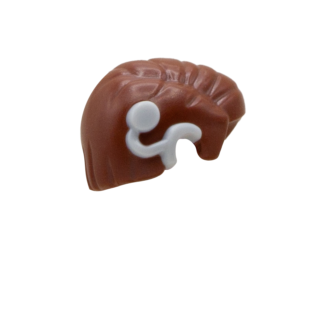 A short brown swept LEGO hair with a cochlear implant on the right side. Side view.