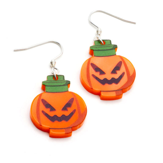 Pumpkin Earrings for Halloween - LEGO-inspired Laser Cut Acrylic Jewellery