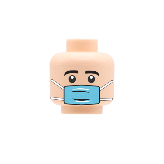 custom lego minifigure head with medical mask with a light skin tone