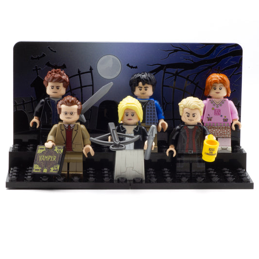 Custom LEGO Buffy the Vampire Slayer minifigures with graveyard display