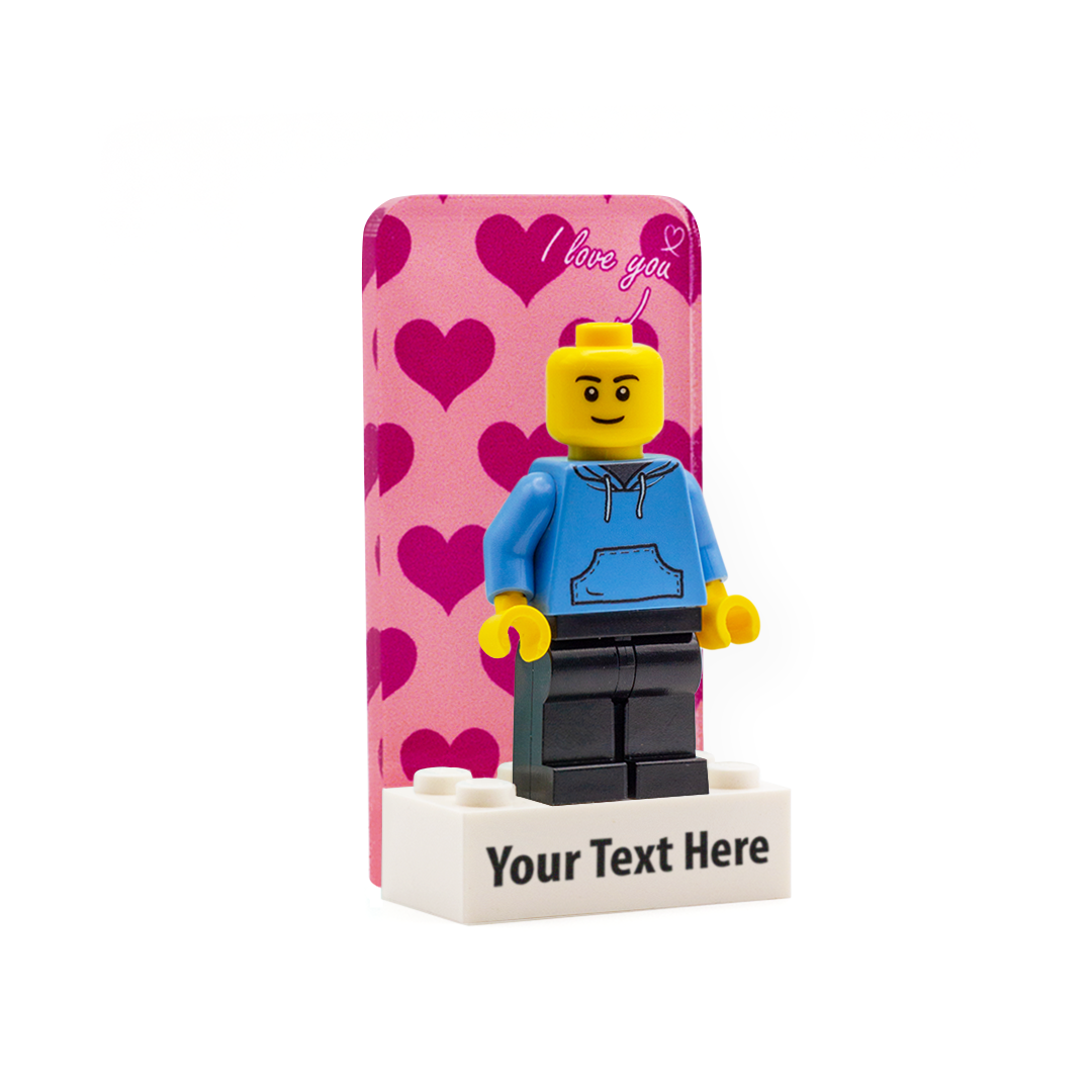 pink hearts personalised display panel for minifigure