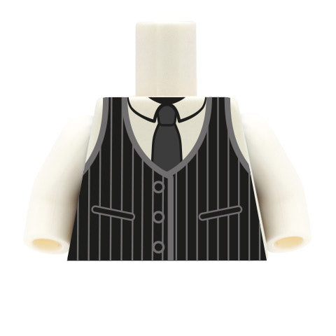Pinstriped Waistcoat, Shirt and Tie - Custom Design Minifigure Torso