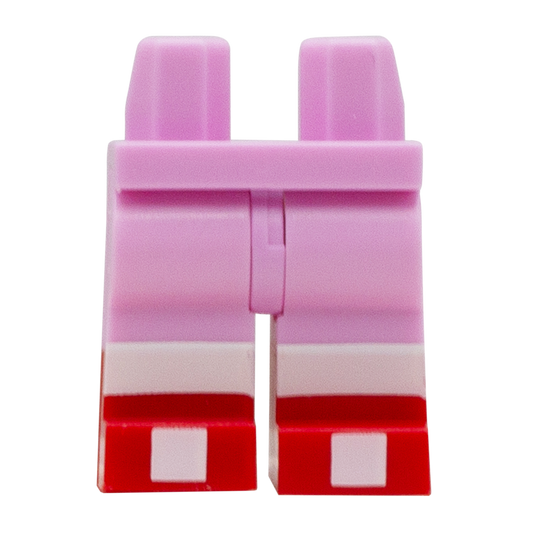 A pink and red LEGO minifigure leg piece, shown against a plain white background.