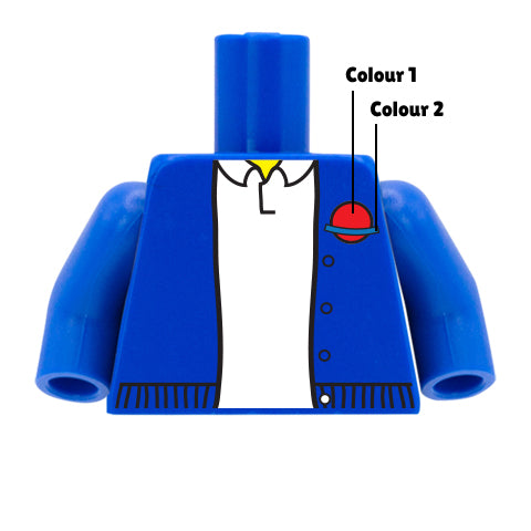 School Cardigan with Custom Coloured Emblem  - Custom Design Minifigure Torso