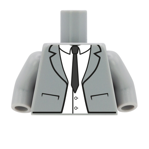 Suit Jacket with Thin Black Tie - Custom Design Minifigure Torso
