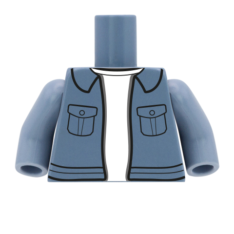 Breast Pockets Open Jacket over T Shirt - Custom Design Minifigure Torso