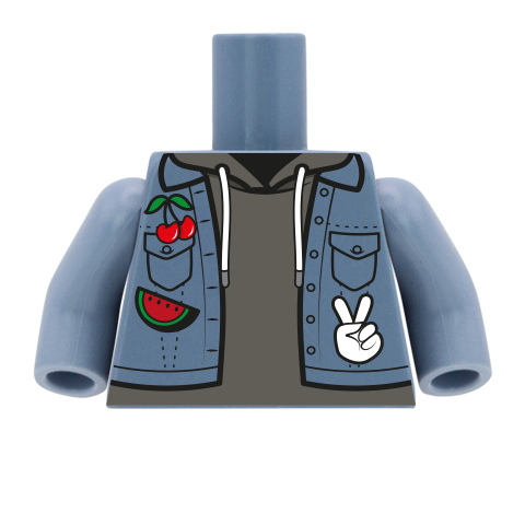 Denim Jacket with Patches - Custom Design Minifigure Torso