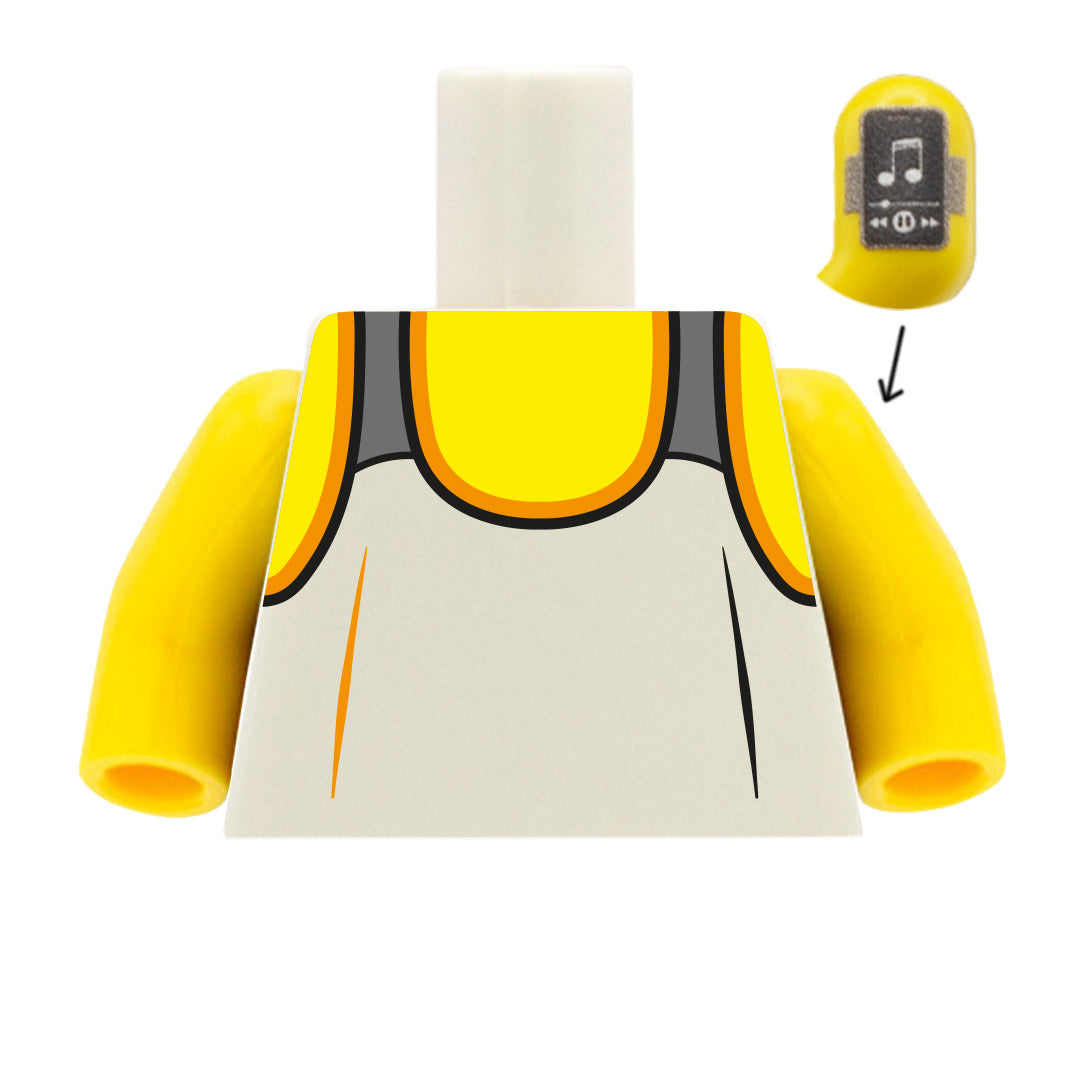 White Men's Running Vest with Phone Armband - Custom Design LEGO Torso