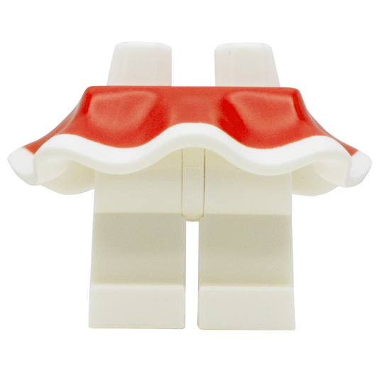 White LEGO legs with a red plastic festive flowing skirt on top