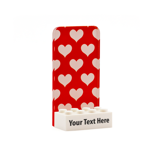 red and white hearts personalised display panel for minifigures